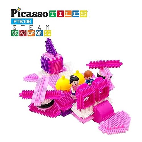  Picasso Toys PTB106 106pcs Hedgehog Block Building Blocks Tiles Pink Castle Theme Set w/Human Figures Learning Playset STEM Toy Set Educational Kit Child Brain Development Preschool Kindergarten Toy