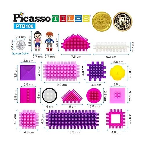  Picasso Toys PTB106 106pcs Hedgehog Block Building Blocks Tiles Pink Castle Theme Set w/Human Figures Learning Playset STEM Toy Set Educational Kit Child Brain Development Preschool Kindergarten Toy