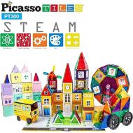 PicassoTiles Master Builder Magnetic Early Educational Toy Building Block Kit with 3 in 1 Playboard for Kid,Baby Ages 3 and Up, STEM Construction with School, Bus, Hospital, Police Station, 300 Piece