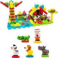 Picasso Toys PTB100 100pcs Hedgehog Block 3D Building Blocks Tiles Safari Theme Set Learning Playset STEM Toy Set Educational Kit Child Brain Development Preschool Kindergarten Toy for Age 3 & Up