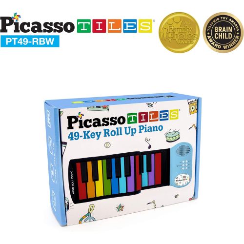  [아마존베스트]PicassoTiles PT49 Kids 49-Key Flexible Roll-Up Educational Electronic Digital Music Piano Keyboard w/ Recording Feature, 8 Different Tones, 6 Educational Demo Songs & Build-in Spea