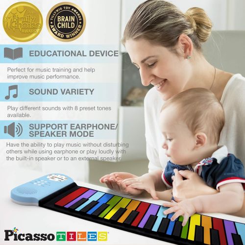  [아마존베스트]PicassoTiles PT49 Kids 49-Key Flexible Roll-Up Educational Electronic Digital Music Piano Keyboard w/ Recording Feature, 8 Different Tones, 6 Educational Demo Songs & Build-in Spea