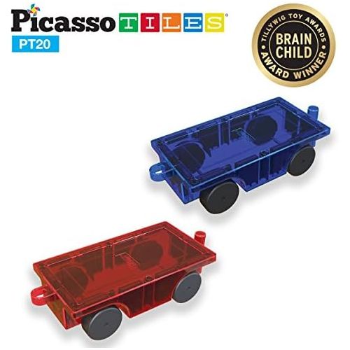  [아마존베스트]PicassoTiles 2 Piece Car Truck Set w/ Extra Long Bed & Re-Enforced Latch, Magnet Building Tile Magnetic Blocks -Creativity Beyond Imagination! Educational, Inspirational, Conventio