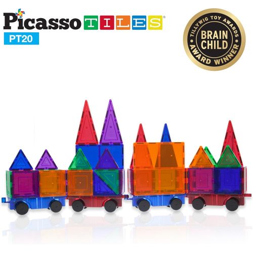  [아마존베스트]PicassoTiles 2 Piece Car Truck Set w/ Extra Long Bed & Re-Enforced Latch, Magnet Building Tile Magnetic Blocks -Creativity Beyond Imagination! Educational, Inspirational, Conventio