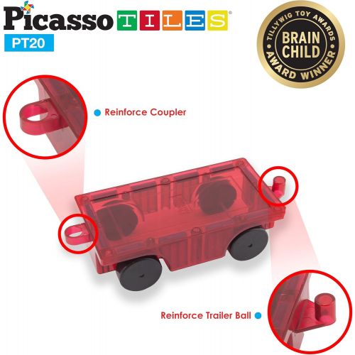  [아마존베스트]PicassoTiles 2 Piece Car Truck Set w/ Extra Long Bed & Re-Enforced Latch, Magnet Building Tile Magnetic Blocks -Creativity Beyond Imagination! Educational, Inspirational, Conventio