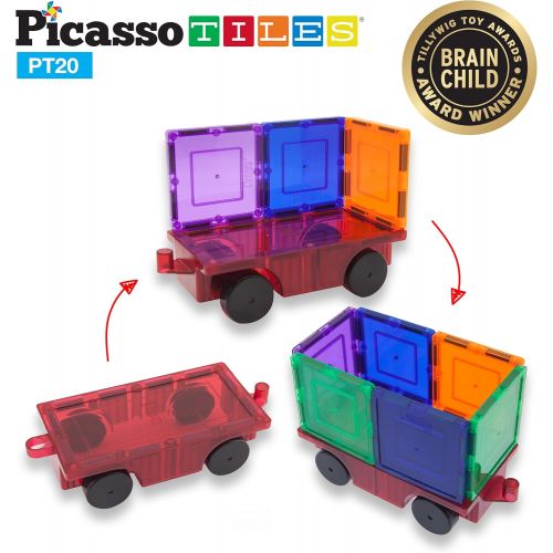 [아마존베스트]PicassoTiles 2 Piece Car Truck Set w/ Extra Long Bed & Re-Enforced Latch, Magnet Building Tile Magnetic Blocks -Creativity Beyond Imagination! Educational, Inspirational, Conventio