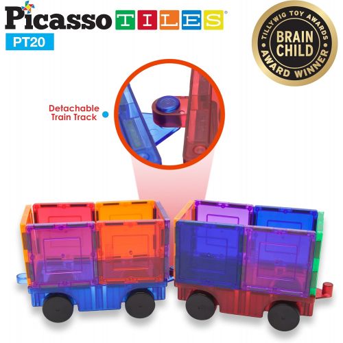  [아마존베스트]PicassoTiles 2 Piece Car Truck Set w/ Extra Long Bed & Re-Enforced Latch, Magnet Building Tile Magnetic Blocks -Creativity Beyond Imagination! Educational, Inspirational, Conventio