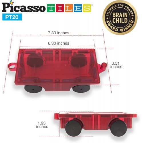  [아마존베스트]PicassoTiles 2 Piece Car Truck Set w/ Extra Long Bed & Re-Enforced Latch, Magnet Building Tile Magnetic Blocks -Creativity Beyond Imagination! Educational, Inspirational, Conventio