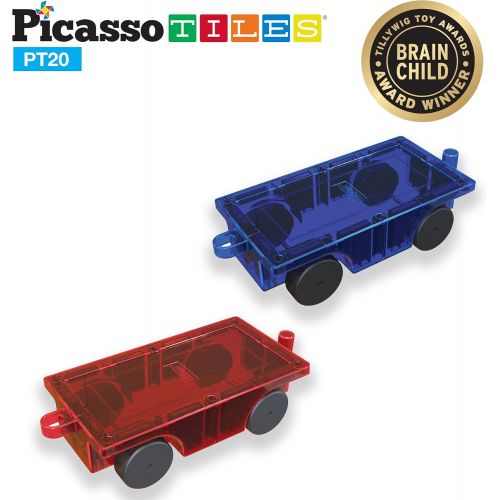  [아마존베스트]PicassoTiles 2 Piece Car Truck Set w/ Extra Long Bed & Re-Enforced Latch, Magnet Building Tile Magnetic Blocks -Creativity Beyond Imagination! Educational, Inspirational, Conventio