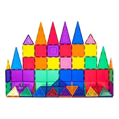  [아마존베스트]PicassoTiles 60 Piece Set 60pcs Magnet Building Tiles Clear Magnetic 3D Building Blocks Construction Playboards - Creativity beyond Imagination, Inspirational, Recreational, Educat