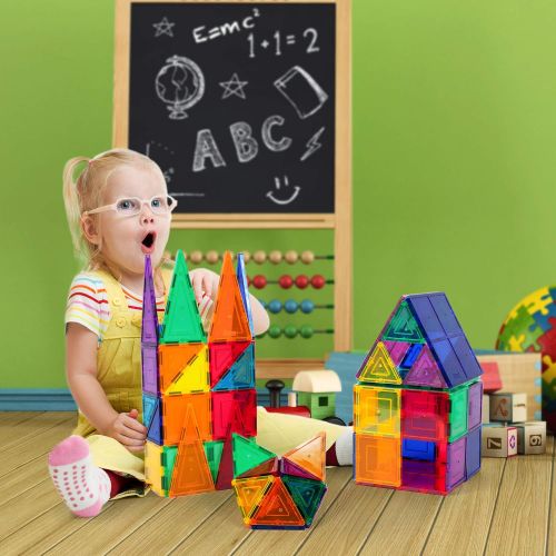  [아마존베스트]PicassoTiles 60 Piece Set 60pcs Magnet Building Tiles Clear Magnetic 3D Building Blocks Construction Playboards - Creativity beyond Imagination, Inspirational, Recreational, Educat