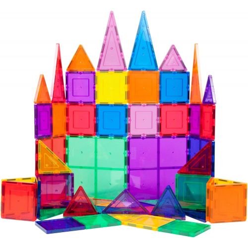  [아마존베스트]PicassoTiles 60 Piece Set 60pcs Magnet Building Tiles Clear Magnetic 3D Building Blocks Construction Playboards - Creativity beyond Imagination, Inspirational, Recreational, Educat