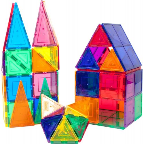  [아마존베스트]PicassoTiles 60 Piece Set 60pcs Magnet Building Tiles Clear Magnetic 3D Building Blocks Construction Playboards - Creativity beyond Imagination, Inspirational, Recreational, Educat