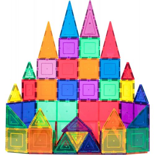  [아마존베스트]PicassoTiles 60 Piece Set 60pcs Magnet Building Tiles Clear Magnetic 3D Building Blocks Construction Playboards - Creativity beyond Imagination, Inspirational, Recreational, Educat