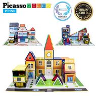 PicassoTiles 3-in-1 Theme Set School Hospital Police Station Magnet Self Adhesive Backing Stick-On Sheet Combo w/ Car Magnet Building Block Playset STEM Learning Construction Brain