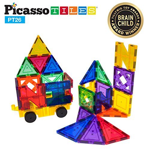  PicassoTiles PT26 Inspirational Set Magnet Building Tiles Clear Color Magnetic 3D Building Block - Creativity Beyond Imagination! Educational, Inspirational, Conventional, Recreati