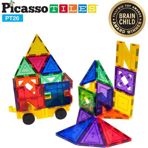  PicassoTiles PT26 Inspirational Set Magnet Building Tiles Clear Color Magnetic 3D Building Block - Creativity Beyond Imagination! Educational, Inspirational, Conventional, Recreati