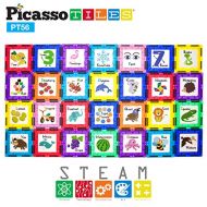 PicassoTiles 56 Piece Magnetic Building Blocks with 28pc Tiles and 28pc Educational Artwork Graphic Click-in Inserts Magnet Construction Toy Set STEM Learning Kit Playset Child Bra