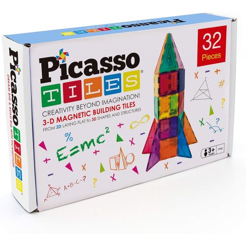  PicassoTiles 32 Piece Magnetic Building Block Rocket Booster Theme Set Magnet Construction Toy Educational Kit Engineering STEM Learning Playset Child Brain Development Stacking Bl