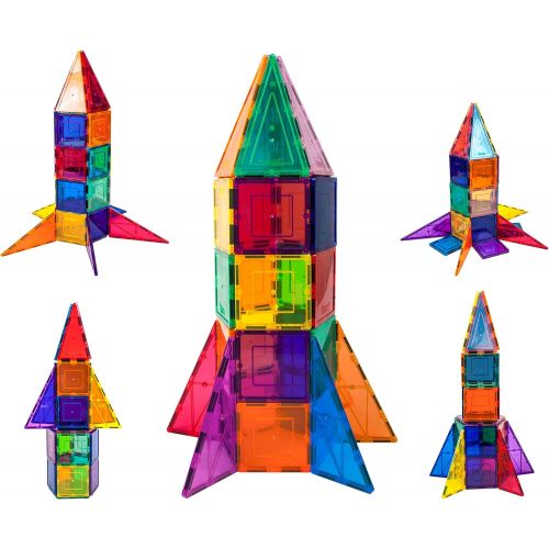  PicassoTiles 32 Piece Magnetic Building Block Rocket Booster Theme Set Magnet Construction Toy Educational Kit Engineering STEM Learning Playset Child Brain Development Stacking Bl