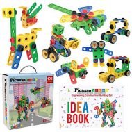 PicassoTiles Learning S.T.E.A.M. Engineering Toy Kit 100 Piece Building Block 3D Construction Stacking Set 100pc Educational Blocks w/Idea Book Included, Anchors, Motor Wheel, and