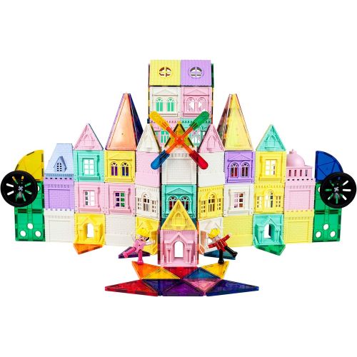  PicassoTiles 200 Piece Castle Click-in Set with 2 Figures, Car, and Windmill STEM Learning Playset Creative Child Brain Development Stacking Blocks Playboards PT200