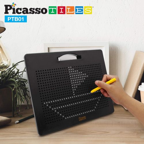  [아마존베스트]PicassoTiles Magnetic Drawing Board 12x10 inch Large 748 Bead Magnet Tablet Pad Erasable Reusable Writing Playboard STEM Toys Educational Playset Open-Ended Learning Kit Child Brai