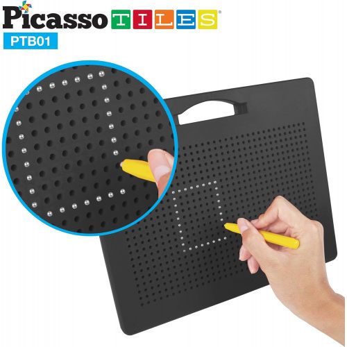  [아마존베스트]PicassoTiles Magnetic Drawing Board 12x10 inch Large 748 Bead Magnet Tablet Pad Erasable Reusable Writing Playboard STEM Toys Educational Playset Open-Ended Learning Kit Child Brai