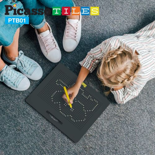  [아마존베스트]PicassoTiles Magnetic Drawing Board 12x10 inch Large 748 Bead Magnet Tablet Pad Erasable Reusable Writing Playboard STEM Toys Educational Playset Open-Ended Learning Kit Child Brai