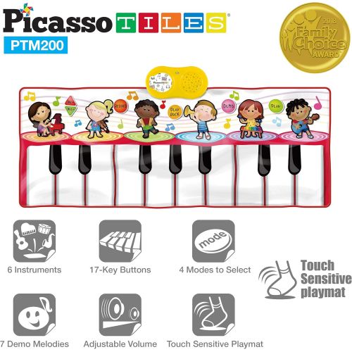  [아마존베스트]PicassoTiles PTM200 Portable Large Piano Keyboard Educational Musical Playmat w/ 17-Key, 6 Musical Instruments, 7 Demo Songs, Built-in Speaker, Record & Playback for Toddlers and K