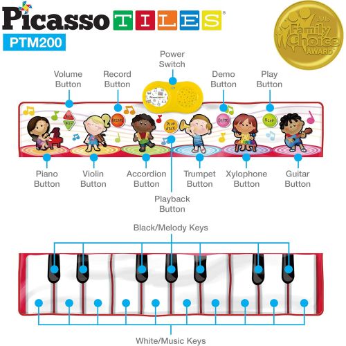  [아마존베스트]PicassoTiles PTM200 Portable Large Piano Keyboard Educational Musical Playmat w/ 17-Key, 6 Musical Instruments, 7 Demo Songs, Built-in Speaker, Record & Playback for Toddlers and K