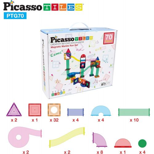  [아마존베스트]PicassoTiles 70 Piece Marble Run Race Track Magnetic Tiles Magnet Building Block Educational Construction Toy Set Playset STEM Learning Kit Child Brain Development HandEye Coordina