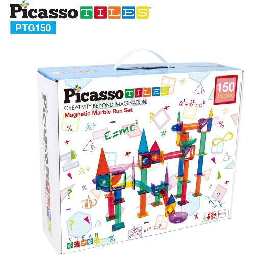  [아마존베스트]PicassoTiles Marble Run 150-Piece Magnetic Tile Race Track Toy Play Set STEM Building & Learning Educational Magnet Construction Kit Child Brain Development Toys Boys Girls Age 3 4