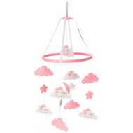 Piccolin Baby Crib Mobile, Hanging Toys, Nursery Decor for Girls White and Pink Room Decorations, Clouds, Moons and Stars Safe, Non-Toxic, Crib Mobile for Newborn, Baby Shower Pres