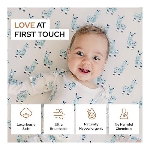  Mini Crib Sheet with Llama Pattern - 100% Organic Cotton Pack n Play Fitted Sheet - Premium Mini Pack and Play Sheets - Pickle & Pumpkin Sheet Compatible as Graco Pack n Play Sheet & Mini Crib Sheets