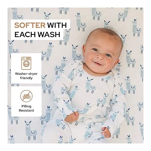  Mini Crib Sheet with Llama Pattern - 100% Organic Cotton Pack n Play Fitted Sheet - Premium Mini Pack and Play Sheets - Pickle & Pumpkin Sheet Compatible as Graco Pack n Play Sheet & Mini Crib Sheets