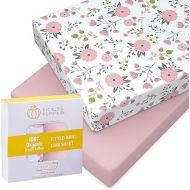 Pack n Play Sheets with Floral Pattern - 100% Organic Cotton Pack n Play Fitted Sheet - Premium Pack and Play Sheets - Pickle & Pumpkin Sheet Compatible as Graco Pack n Play Sheet & Mini Crib Sheets