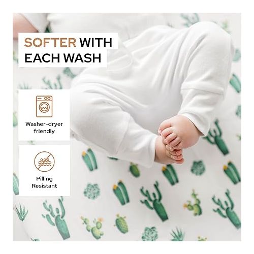  Mini Crib Sheet with Cactus Pattern - 100% Organic Cotton Pack n Play Fitted Sheet - Premium Mini Pack and Play Sheets - Pickle & Pumpkin Sheet Compatible as Graco Pack n Play Sheet & Mini Crib Sheets