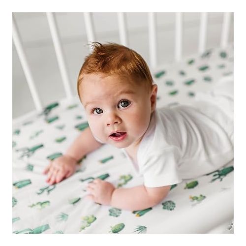  Mini Crib Sheet with Cactus Pattern - 100% Organic Cotton Pack n Play Fitted Sheet - Premium Mini Pack and Play Sheets - Pickle & Pumpkin Sheet Compatible as Graco Pack n Play Sheet & Mini Crib Sheets