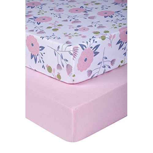  [아마존베스트]Pickle & Pumpkin Graco Pack n Play Mattress Sheet | 2 Pack Mini Crib Sheets in 100% Organic Jersey Cotton | Ideal as Pack and Play Mattress, Playpen or Playard Sheets | Pink & Flor