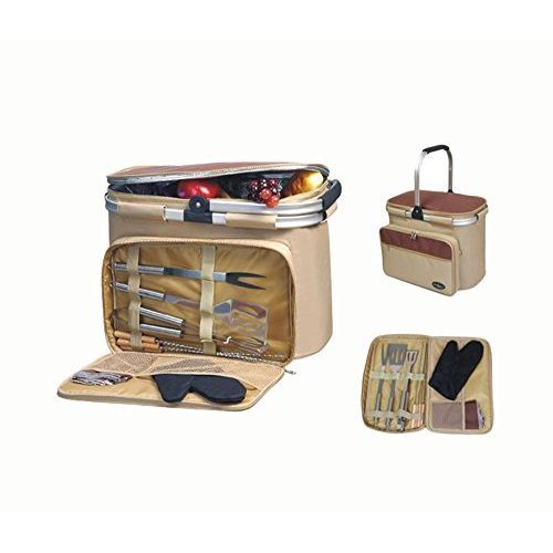  Picnic & Beyond Aluminum Framed Picnic Cooler Basket With Bbq Tool Set