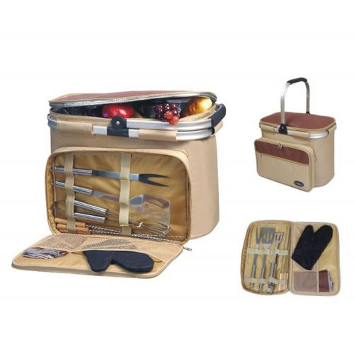  Picnic & Beyond Golfers BBQ Set Picnic Cooler Basket Aluminum Framed - 12 Tools Piece