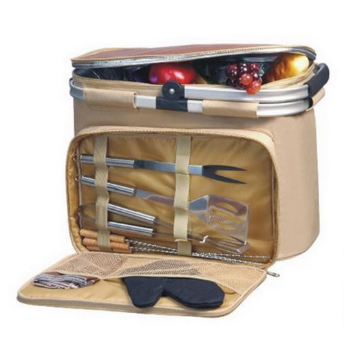  Picnic & Beyond Golfers BBQ Set Picnic Cooler Basket Aluminum Framed - 12 Tools Piece