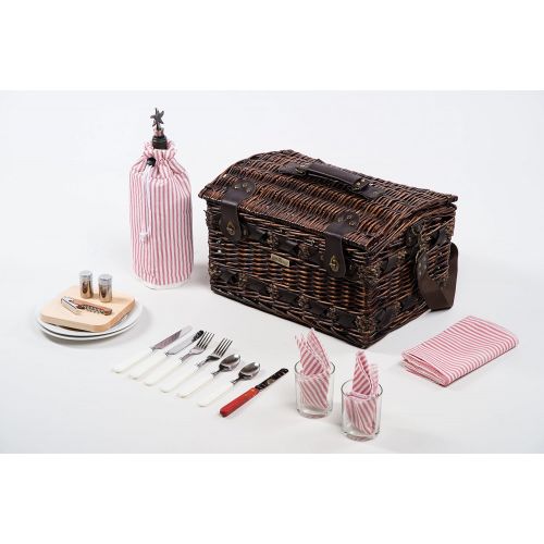  Picnic & Beyond Picnic Beyond Wicker & Wood Picnic Basket for 2 PB1-3382A 20pcs Dar Brown Color Wine Bag Cheese Sets