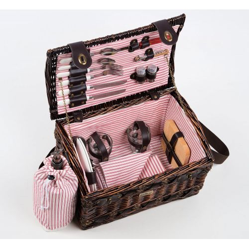  Picnic & Beyond Picnic Beyond Wicker & Wood Picnic Basket for 2 PB1-3382A 20pcs Dar Brown Color Wine Bag Cheese Sets