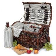 Picnic & Beyond Picnic Beyond Wicker & Wood Picnic Basket for 4 PB1-3383A 32pcs Dar Brown Color Wine Bag Cheese Sets