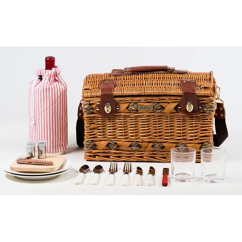  Picnic & Beyond Tan Colored Willow and Seagrass Picnic Basket