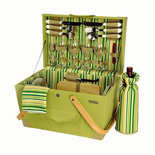  Picnic & Beyond Wooden Picnic Box w Insulated Wine Bottle Bag