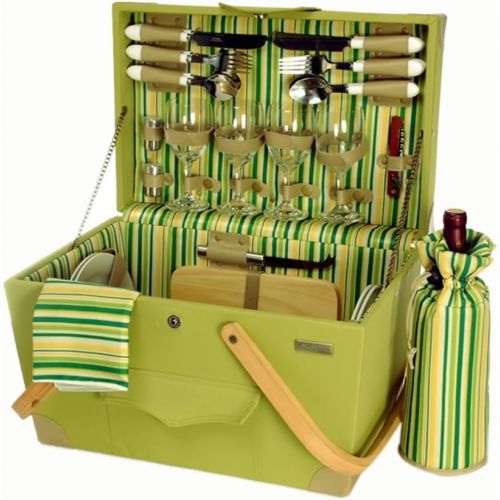  Picnic & Beyond Wooden Picnic Box w Insulated Wine Bottle Bag