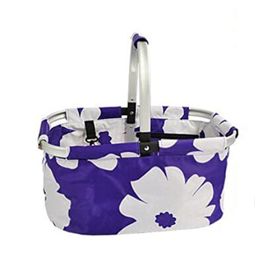  Picnic Basket Sets Large Size Lightwight Folding Shopping Basket Folding Basket Picnic Basket Aluminum Basket (purple flower)